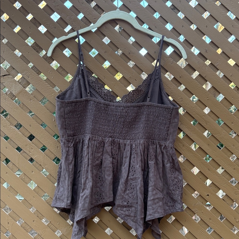 American Eagle Outfitters Lace-Trim Eyelet Babydoll Peplum Camisole in Brown - Picture 4 of 4